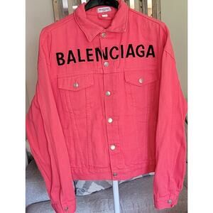 Balenciaga Rare Fuchia Heavyweight Oversized Denim Streetwear Truck Jacket Sz XL